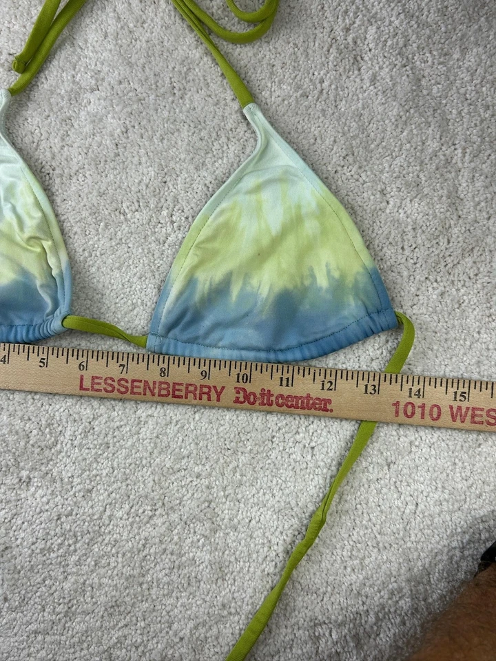 Top de bikini Lucky Brand para mujer pequeño azul verde tie dye triángulo traje de baño EE. UU. Foto 3 de 4