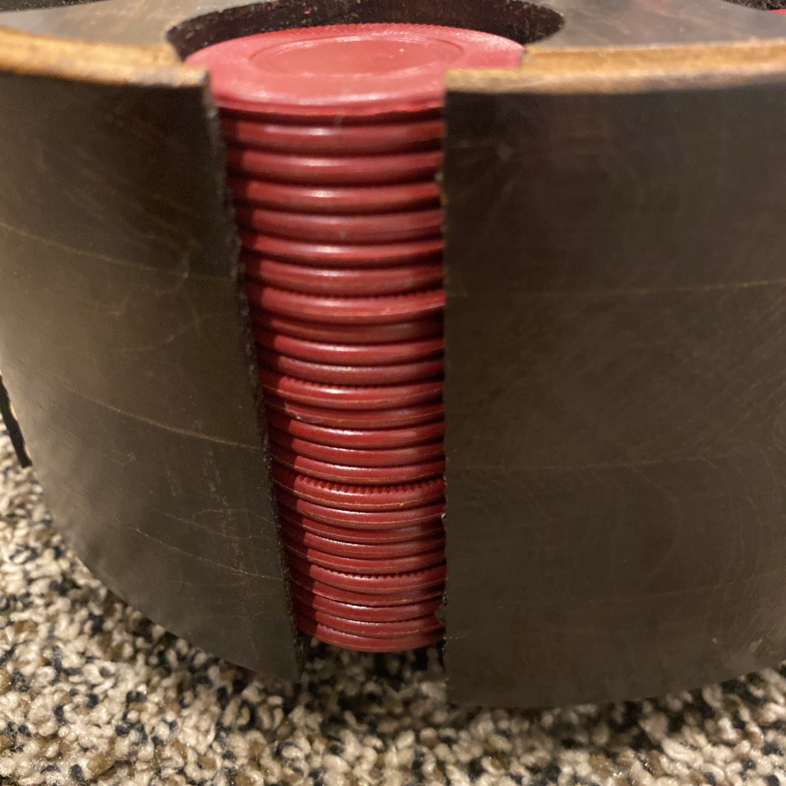 Vintage Poker Chip Set Wood Carousel Caddy Lazy Susan W Chips Card Holder Wooden