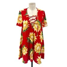 Show Me Your Mumu Kylie Lace-Up Dress Red Yellow Sunflower Print Size XS