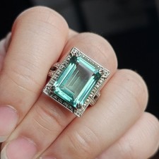 925 Sterling Silver Emerald Cut Simulated Aquamarine Ring Size 7.5 - 7.25 g