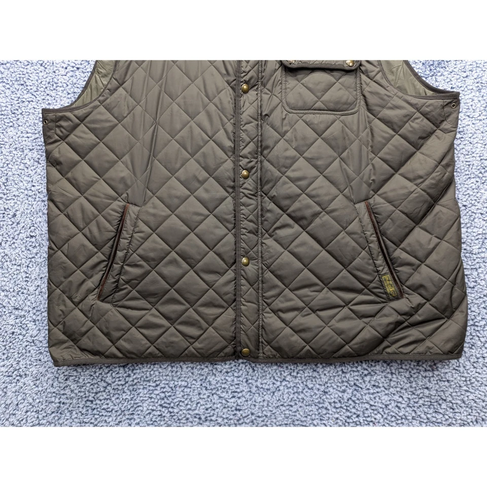 Polo Ralph Lauren Calf Leather Trim Iconic Quilted Vest Mens 4XLT Full Zip Green - Image 4 of 4