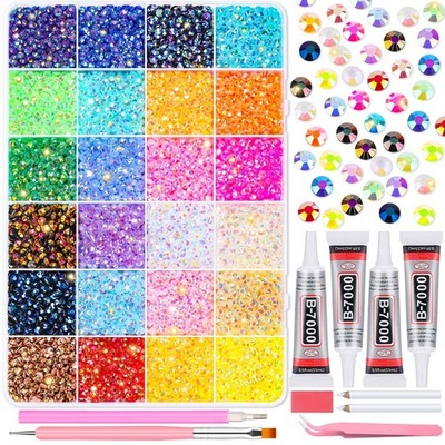 Multicolor 4mm AB Rhinestone Kit with 16000pcs, 4pcs B7000 Jewelry Glue, Tool...