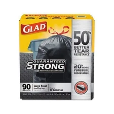 GLAD Drawstring Large Trash Bags, 30 X 33, 30gal, 1.05mil, Black, 90/carton