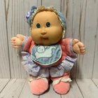 Vintage Cabbage Patch Kids Babyland Plush Rattle Doll Cat Bib Pink 10 Inch