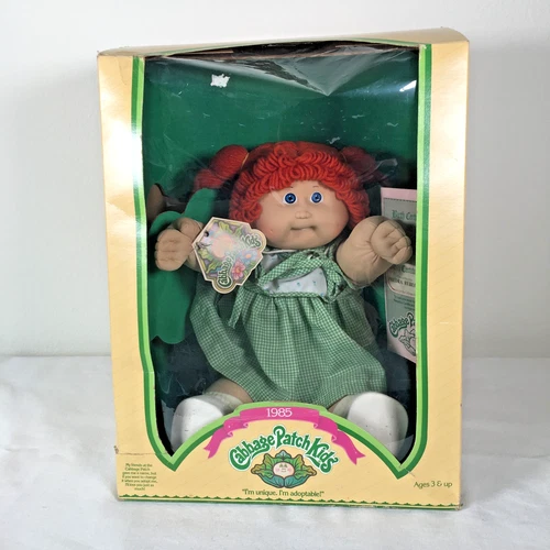 Vintage 1985 Cabbage Patch Kids Doll Red Hair Blue Eyes Green Gingham Dress NIB