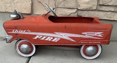 1950-1960 MURRAY Pedal Car FIRE CHIEF Vintage ROCKET SHIP Original Paint WORKS!