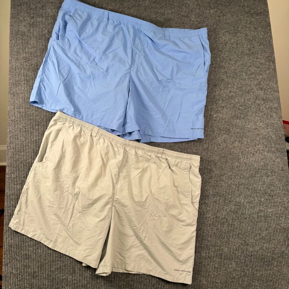Пара из 2 Columbia PFG мужчин 5XL Omni-Shade плавать рыболовные шорты бежевый синий открытый - Изображение 4 из 4