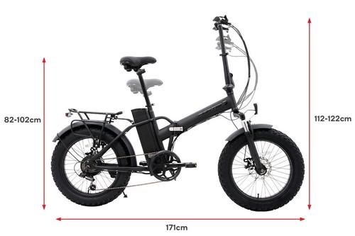 Fortis Shimano 6-Speed 20" Fat Tyre Foldable Electric Bike, Black, Electric - Picture 8 of 11