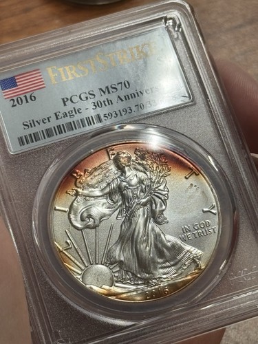 2016 American Silver Eagle PCGS MS70 Monster getönte Münze (Platte 1086) (TNO) - Bild 3 von 9