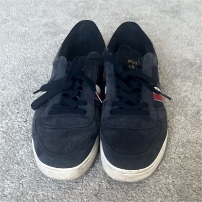 Polo Ralph Lauren Suede Sneakers Navy Red White Striped Logo Lace Up Men