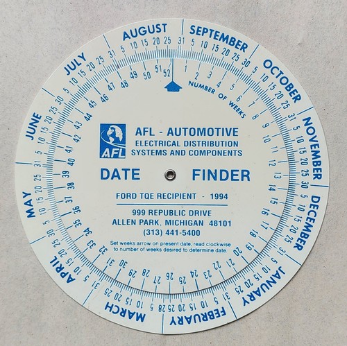 Vintage AFL Automotive Date Finder Wheel Perpetual Calendar Calculator 4” 1994