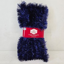 Holiday Time Tinsel Garland Shiny Blue 15 Ft Purplish Tint