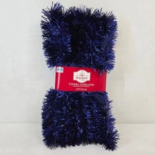 Holiday Time Tinsel Garland Shiny Blue 15 Ft Purplish Tint