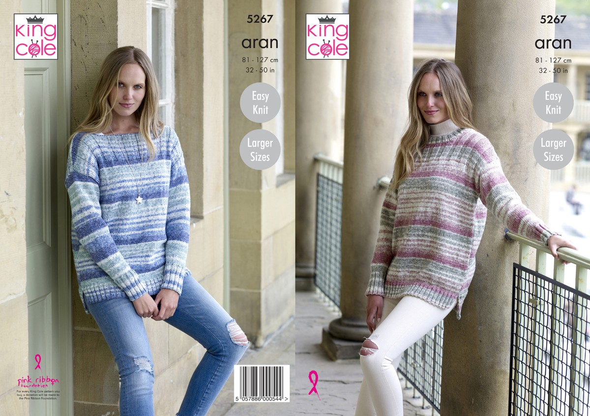 Easy Knit Womens Round or Boat Neck Jumper Knitting Pattern King