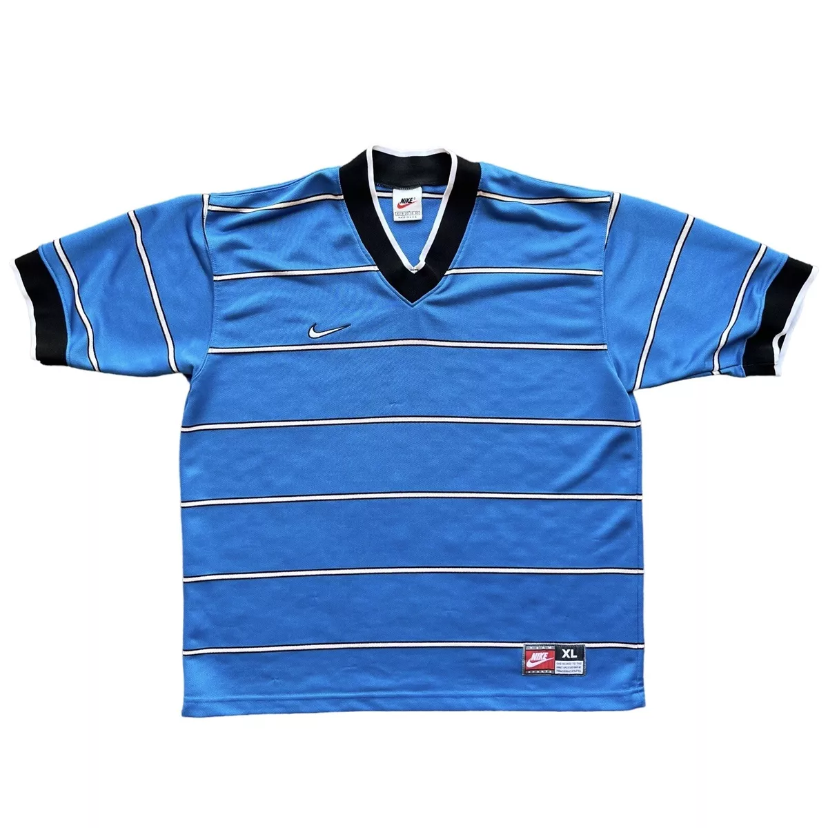 VTG 90s Nike Team Sports Striped Soccer Jersey Blue Striped Size