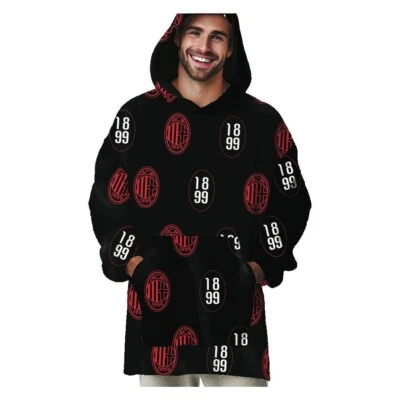 HERMET Plaid Coperta Poncho Con Maniche Lunghe In Caldo Coral A.C. Milan Taglia Unica