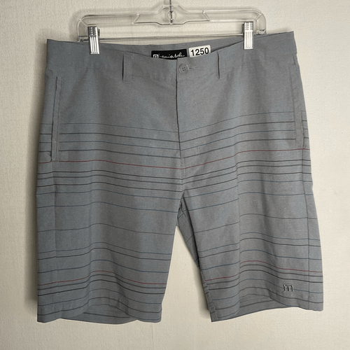 Travis Mathew 36 x 10" hellgrau gestreift Beck Tech Stretch Golfshorts