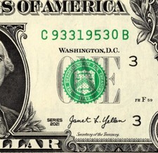 1953 Year note Fancy Serial Number One Dollar Bill C93319530B