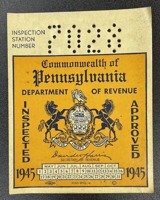 1945 Pennsylvania Inspection Sticker Pa Vtg Car Truck UNISSUED!! Antique Dodge