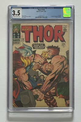 THOR #126. MARCH 1966. MARVEL. 3.5 CGC. 1ST ISSUE IN SERIES! THOR VS HERCULES!