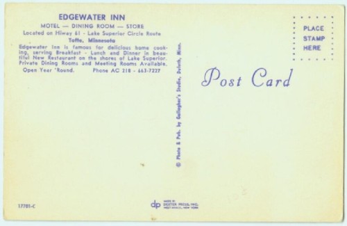 TOFTE MN EDGEWATER INN MOTEL HWY 61 POSTAL DE COLECCIÓN 81621 Q - Imagen 2 de 2