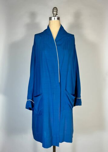 Vintage 1940's-50's blue slub SILK and rayon blend lounging robe by ELITE size M - Picture 2 of 18