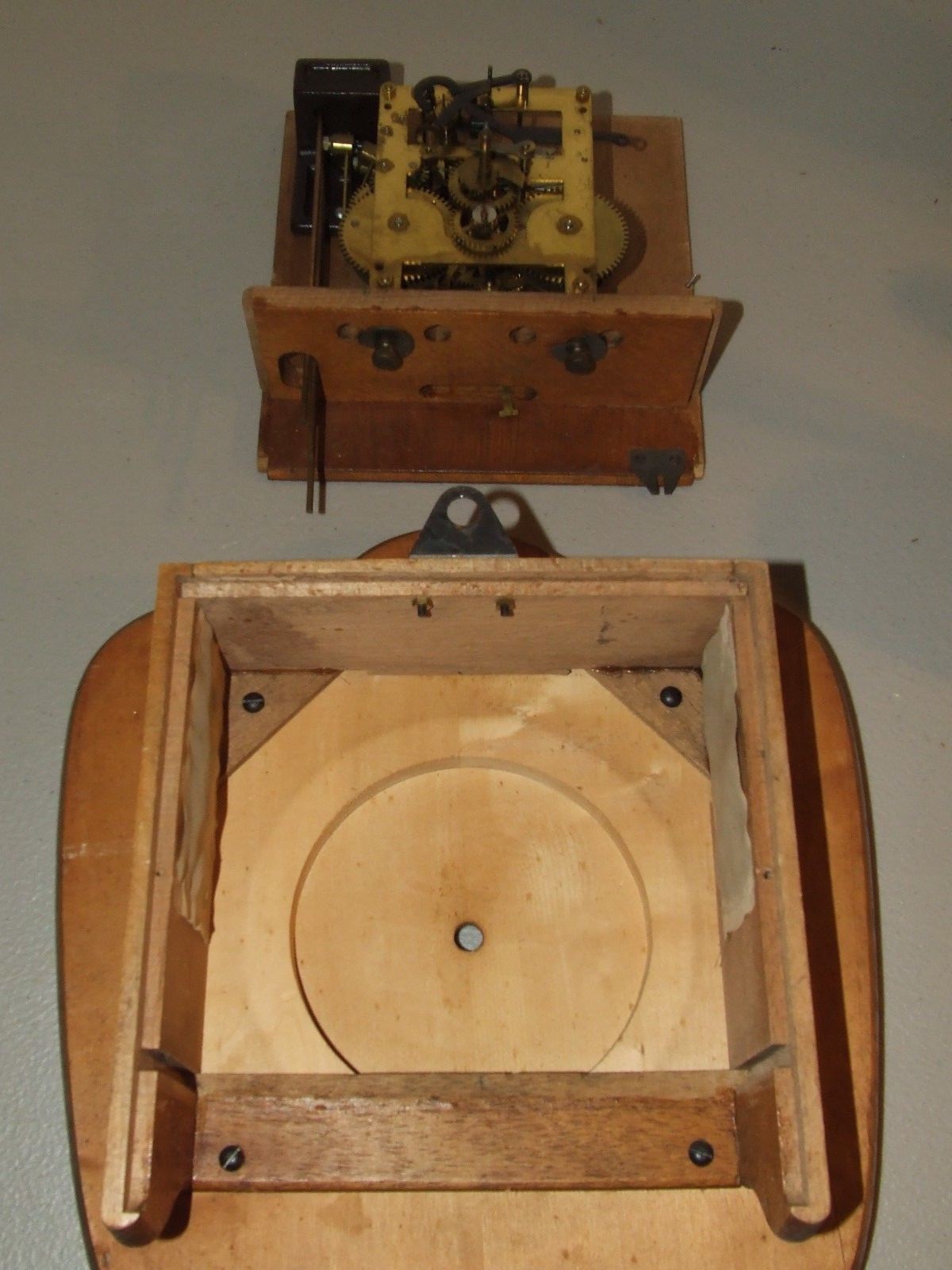 Antique Hand Painted Walnut Wag On Wall German Mid Century Mechanical Wall Clock