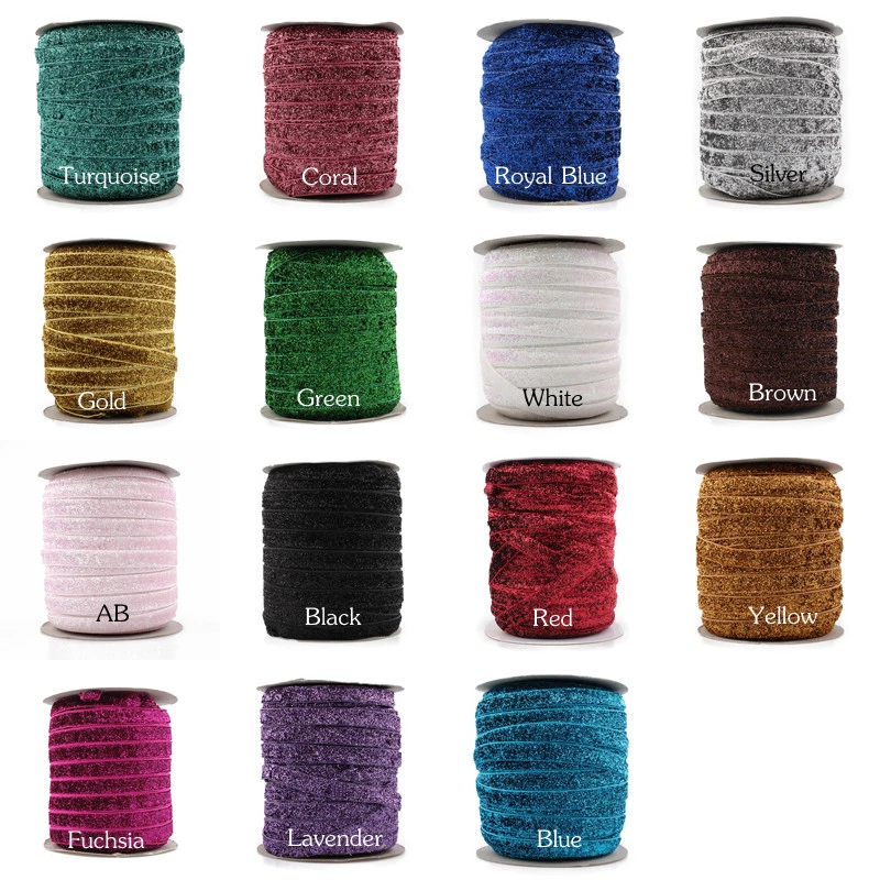 50yards 3/8" Elastic Glitter Velvet Ribbon Ornaments Metallic Elastic Band - Image 2 of 4