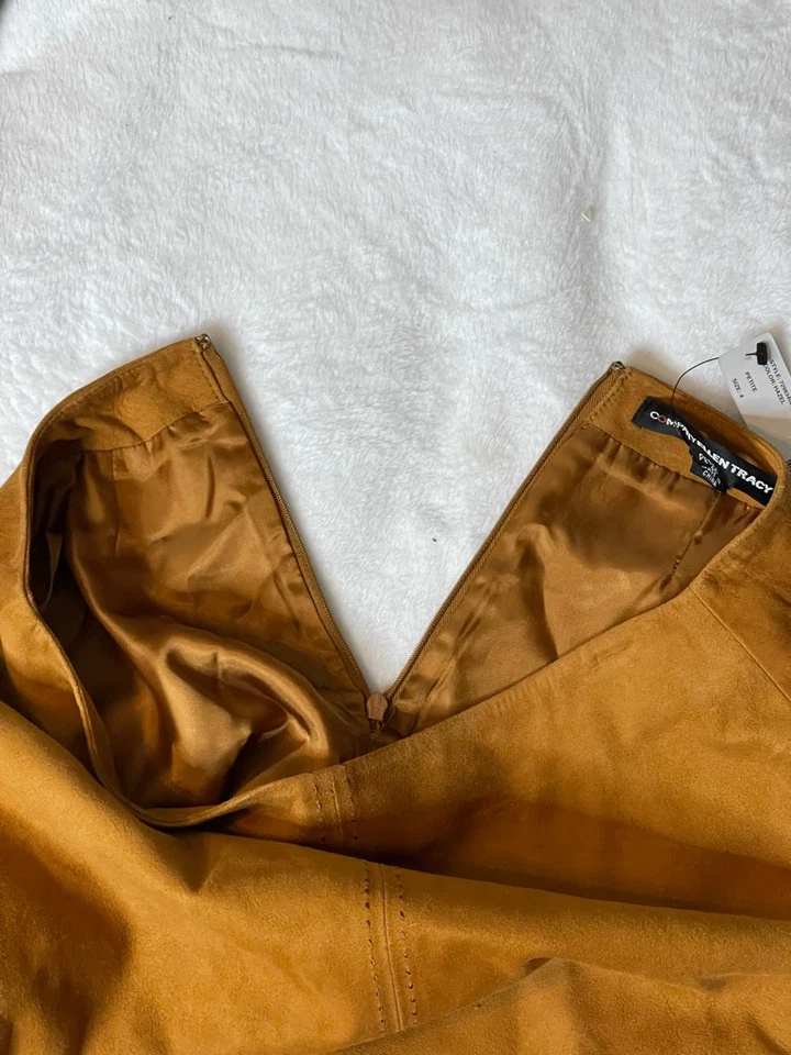 Saia Lápis Feminina Company Ellen Tracy Couro Marrom Forrado Zíper Petites 4 Nova - Imagem 3 de 4