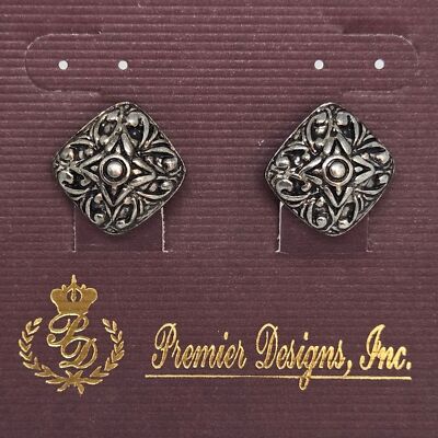 Vintage Premier Designs Retired Bailey Filigree Square Post or Clip