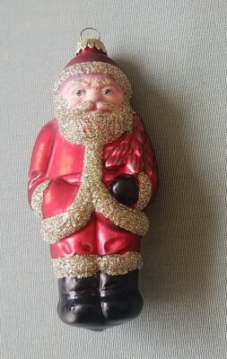 VTG Lauscha Creation SANTA SAINT NICHOLAS 5'' Glass Ornament Glitter ~ Germany 