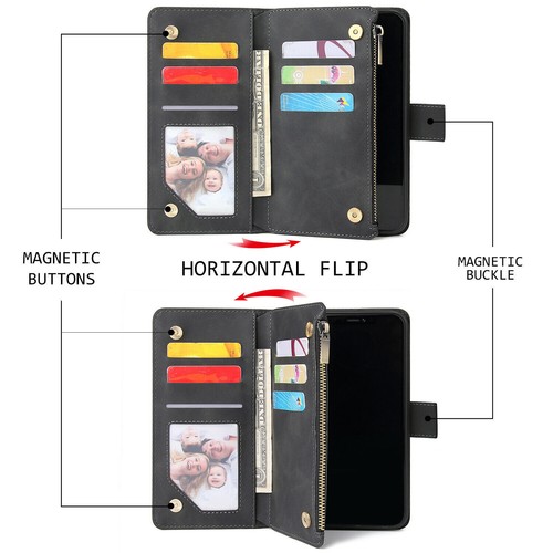 Zipper Flip Wallet Leather Card Case Cover For iPhone 14 13 12Pro 11 XR 7 8 Plus - Picture 14 of 36
