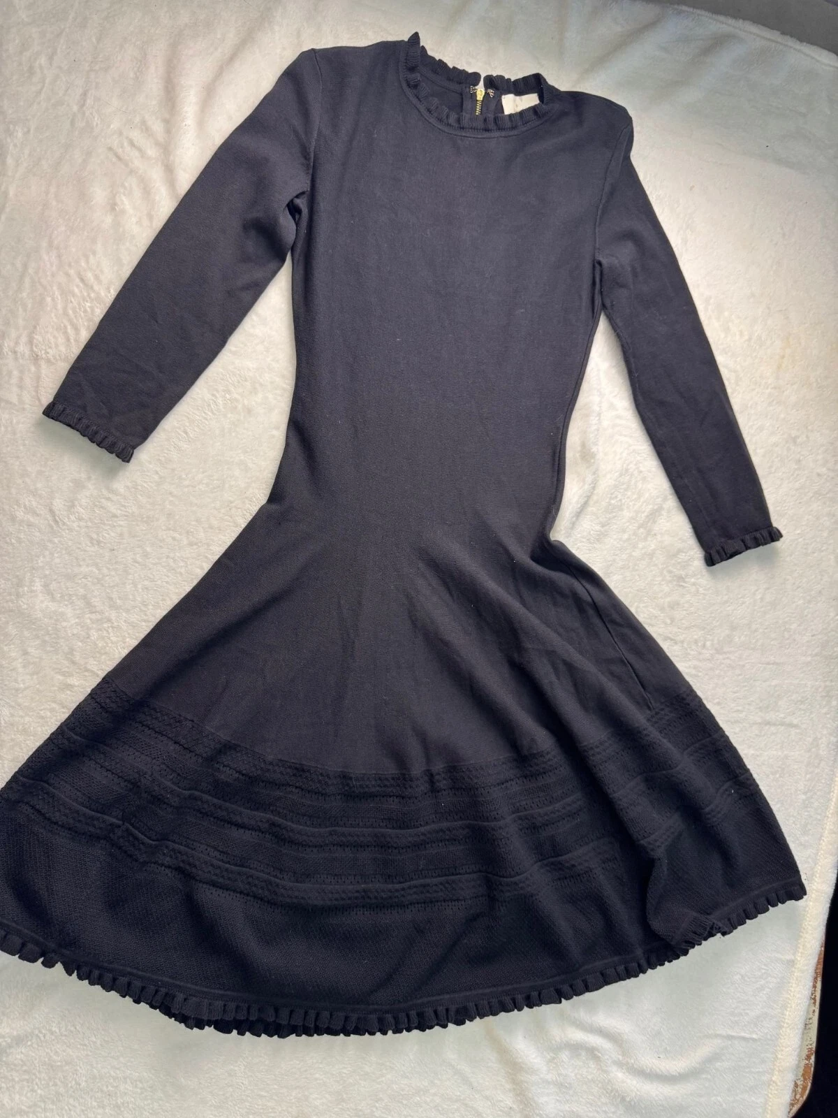 Vestito maglione Kate Spade New York nero a punta con volant tg. XS Academia Preppy