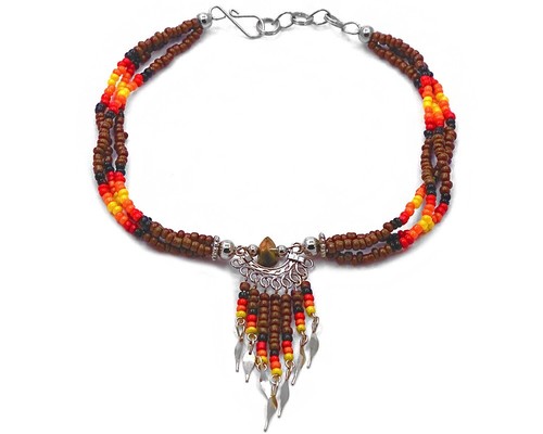 Native Inspired Chip Stone Beaded Dangle Multi Strand Anklet Tribal Boho Jewelry - Picture 8 of 10