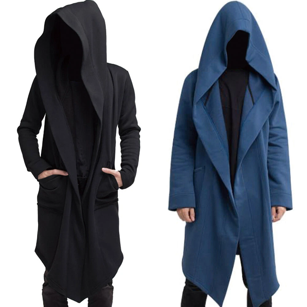 Mens Hoodie Cardigan Hooded Trench Cloak Long Jacket Cape Coat