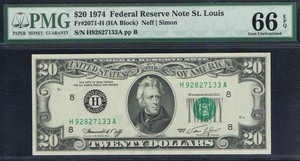 PMG GEM UNCIRCULATED 66 EPQ BANKNOTE 1974 $1 ATLANTA FRN