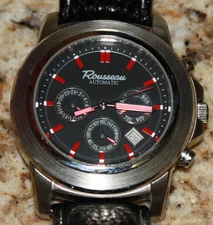 ROUSSEAU CODA MENS AUTOMATIC WATCH NEW FREE USA S-H BLACK LEATHER