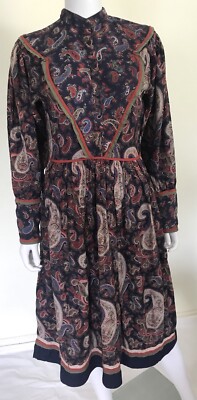 Vintage Phool 70er/80er Jahre Paisley Viskose Boho Ethno Kleid, S M 10 12