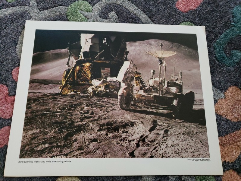 1969 NASA 14 x 11 lithograph photo Irwin Loads Roving Vechile HC-1151