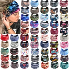 Women Wide Elastic Turban Head Wrap Headband BohoSports Yoga Hairband Sweatband#