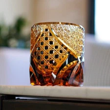 Whiskey Glass Japanese Style Carved Crystal Glasses Edo Kiriko Hand Cut to Clear