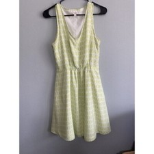 GAP Eileen Small Lime Green Sun Dress Geometric V-Neck Pockets