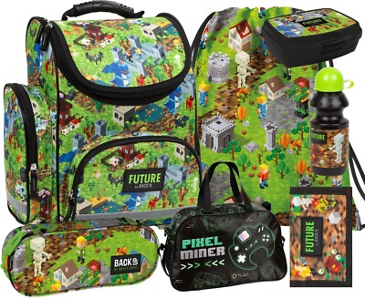 7 tlg Minecraft Games Pixel Schultrolley Ranzen Schulranzen rucksack Federmappe