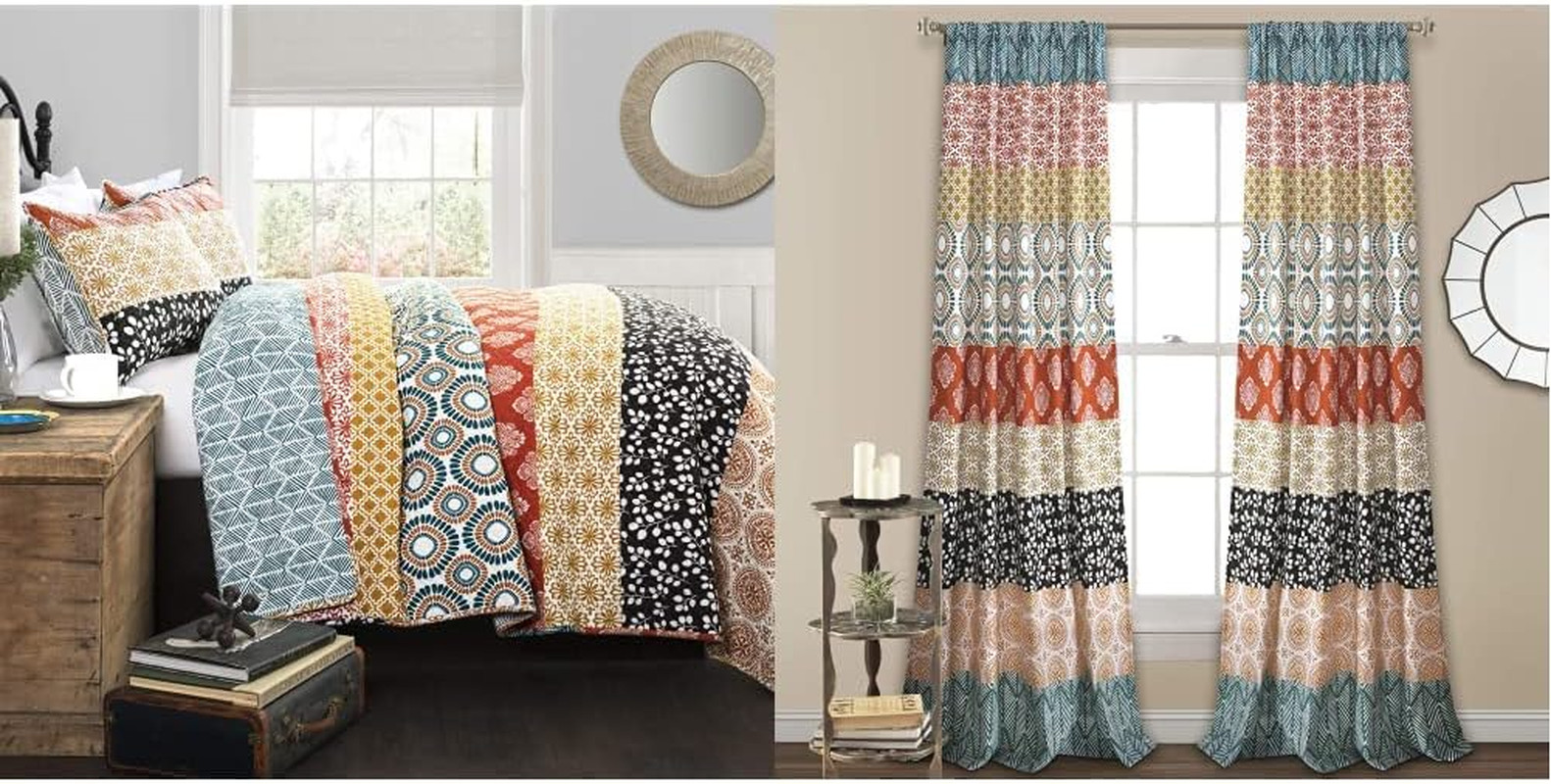 & Turquoise Orange Curtain Panel Pair