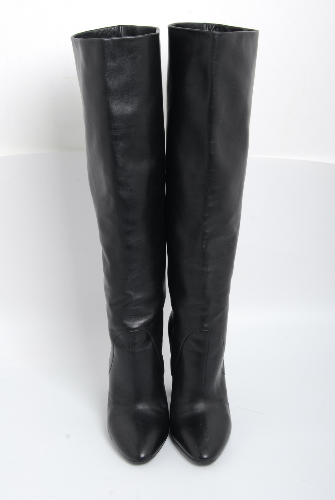 Stivali da donna Saint Laurent pelle nera ginocchio tacchi alti a blocco stivali taglia EU 36 5