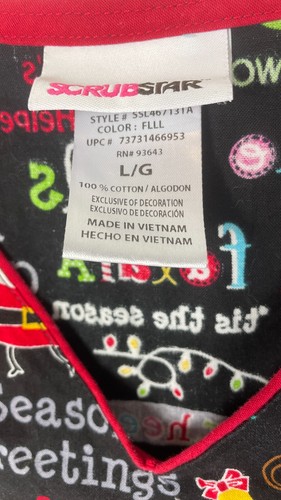 Scrubstar Woman’s Size Large Scrub Top Merry Christmas Theme Santa Black - Picture 5 of 14