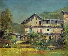 Leo Remigante ( Saluzzo CN 1931-1999 ) Baita di montagna, olio su tavola 50 x 60