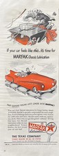 1949 Vtg Print Ad Texaco Marfak Car Chassis Lubrication Retro Gas Oil Garage