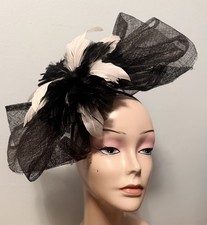 FASCINATOR BLACK WHITE FEATHER HEADBAND WOMEN  S KENTUCKY DERBY, DERBY DAY WEAR