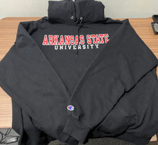VTG Arkansas State Red Wolves CHAMPION Black SPELL OUT Hoodie Sweatshirt SZ XXL